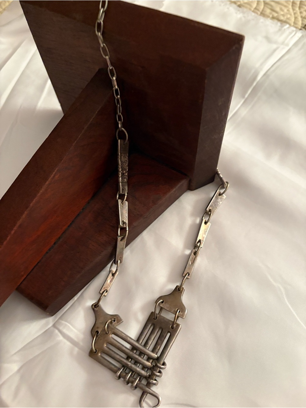 Vintage Silver-Tone Geometric Link Necklace